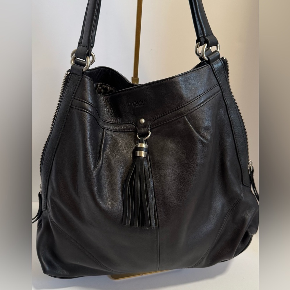 Perlina New York beautiful black leather hobo bag